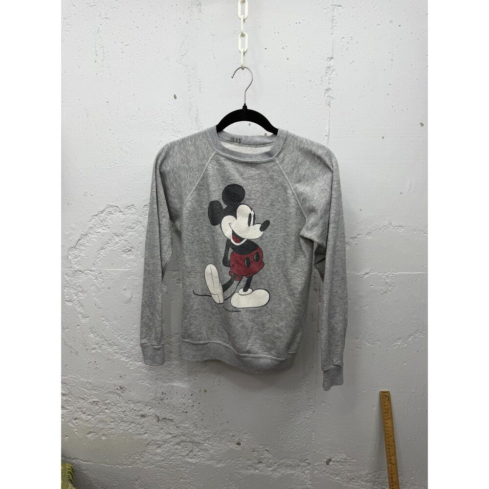 vintage Mickey Mouse Sweatshirt Mens M Gray Disney 70s 80s Unisex USA Raglan
